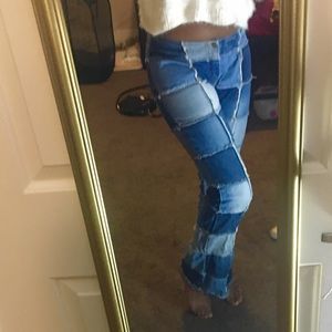 Patchwork denim multicolored jeans